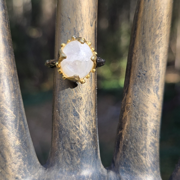 Dark Kharma Collection by Avelon Jewelry - Moonstone 8k Sterling Gold & Rhodium Ring Sz8